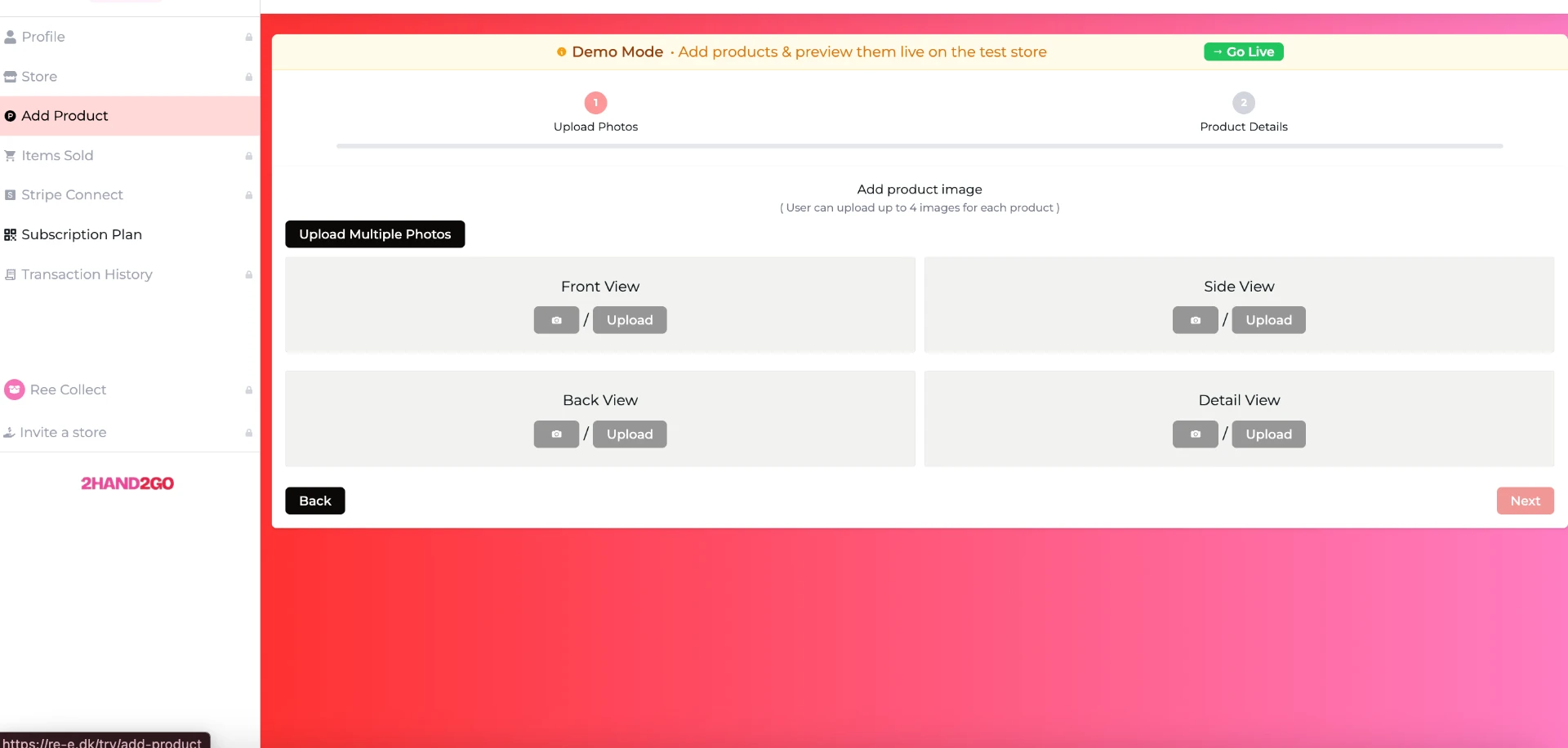 The Le Stores AI dashboard where a store uploads product photos