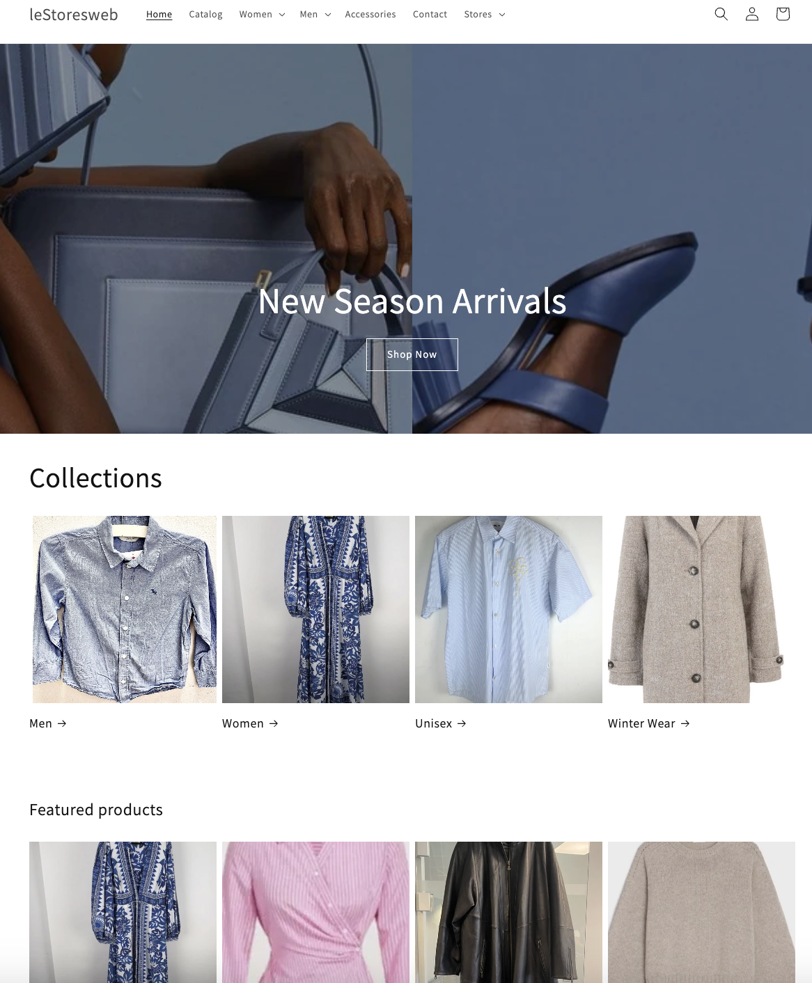 The same Le-Stores Web homepage with collections and pieces